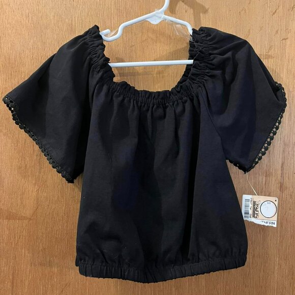 🐻Size 7 - Rare Editions - NWT - Girl's Black Cropped Peasant Blouse - Picture 1 of 6